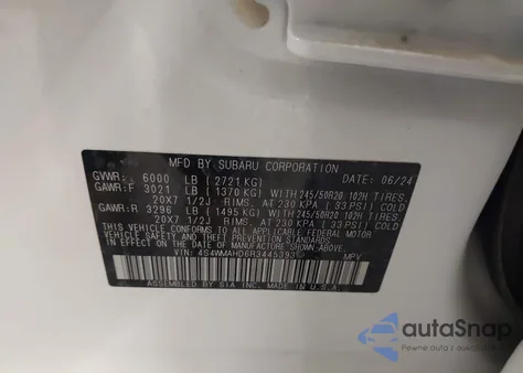 2024 Subaru Ascent Onyx Edition 7-Passenger z USA, uszkodzony, nr VIN 4S4WMAHD6R3445393